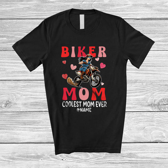MacnyStore - Personalized Custom Name Biker Mom Coolest Mom Ever; Joyful Mother's Day Motorcycle; Family T-Shirt