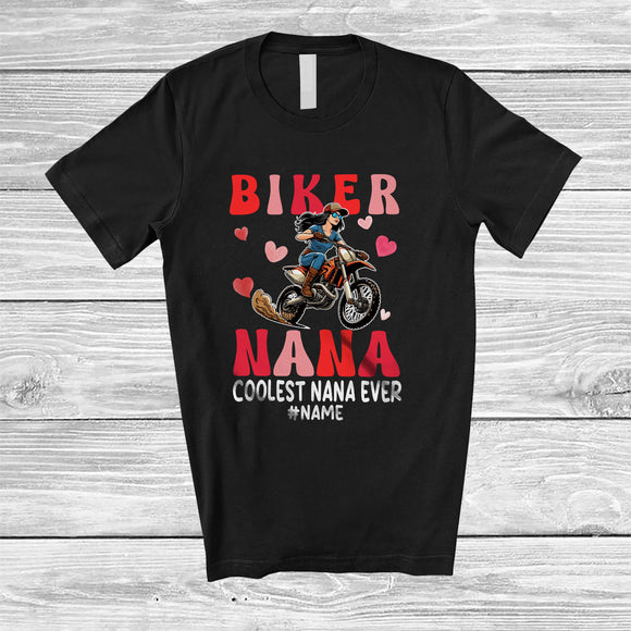 MacnyStore - Personalized Custom Name Biker Nana Coolest Nana Ever; Joyful Mother's Day Motorcycle; Family T-Shirt