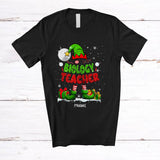 MacnyStore - Personalized Custom Name Biology Teacher; Lovely Christmas Elf Snowing Book Education Jobs T-Shirt