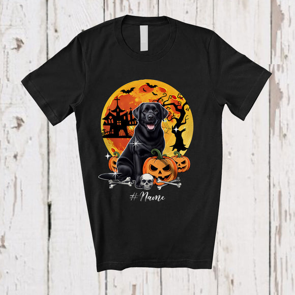 MacnyStore - Personalized Custom Name Black Labrador Retriever; Horror Halloween Moon Pumpkin; Family T-Shirt