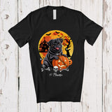 MacnyStore - Personalized Custom Name Black Pug; Horror Halloween Moon Pug Owner Pumpkin; Family T-Shirt