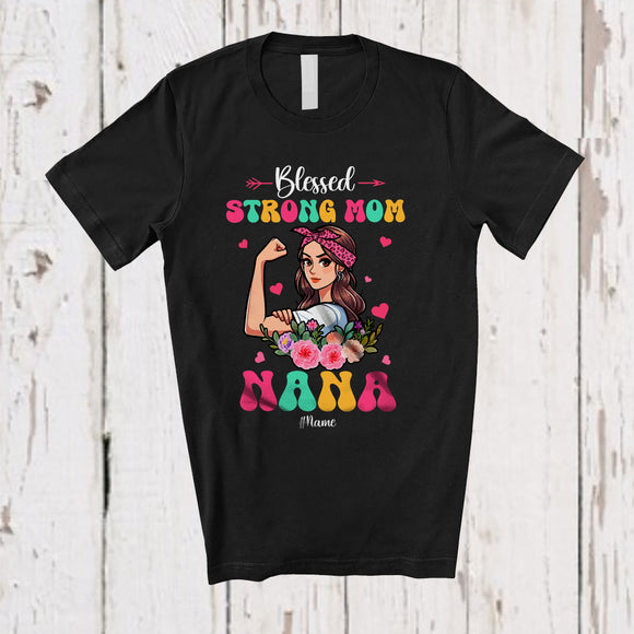 MacnyStore - Personalized Custom Name Blessed Strong Mom Nana; Joyful Mother's Day Flowers Floral; Family T-Shirt
