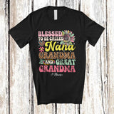 MacnyStore - Personalized Custom Name Blessed To Be Called Nana Great Grandma; Proud Mother's Day Leopard Flower T-Shirt