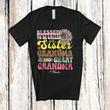 MacnyStore - Personalized Custom Name Blessed To Be Called Sister Great Grandma; Proud Mother's Day Leopard Flower T-Shirt