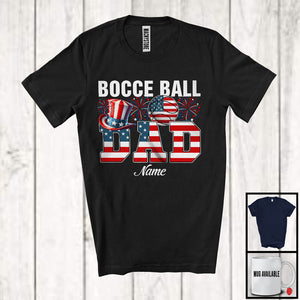 MacnyStore - Personalized Custom Name Bocce Ball Dad, Proud 4th Of July USA Flag Sport, Patriotic Family T-Shirt