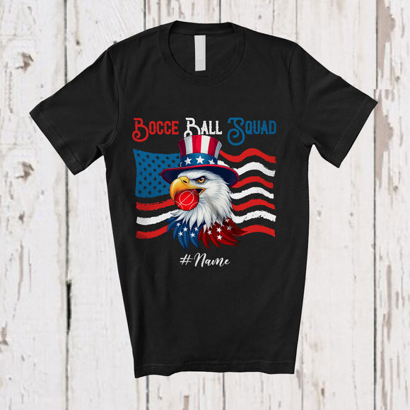 MacnyStore - Personalized Custom Name Bocce Ball Squad; Joyful 4th Of July Eagle Bocce Ball Player; Patriotic T-Shirt