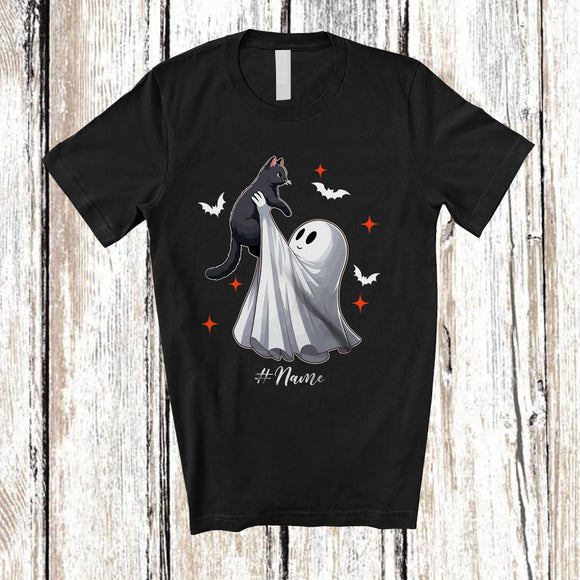 MacnyStore - Personalized Custom Name Boo Hugging Black Cat; Lovely Halloween Animal Lover; Family Group T-Shirt