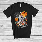 MacnyStore - Personalized Custom Name Boo Lace Bow; Adorable Halloween Flowers Ghost Moon; Girls Family T-Shirt