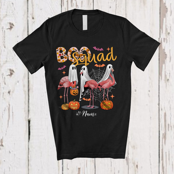 MacnyStore - Personalized Custom Name Boo Squad; Awesome Halloween Costume Three Boo Ghost Flamingo T-Shirt