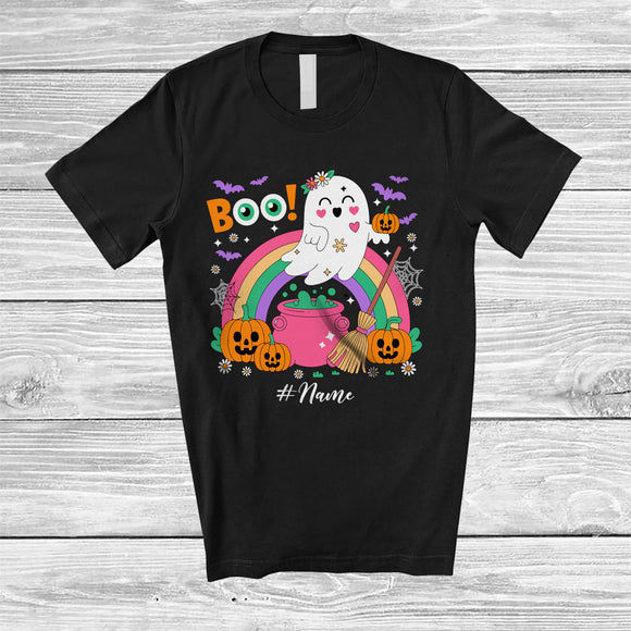 MacnyStore - Personalized Custom Name Boo With Rainbow Pumpkin; Lovely Halloween Ghost; Girls Family T-Shirt