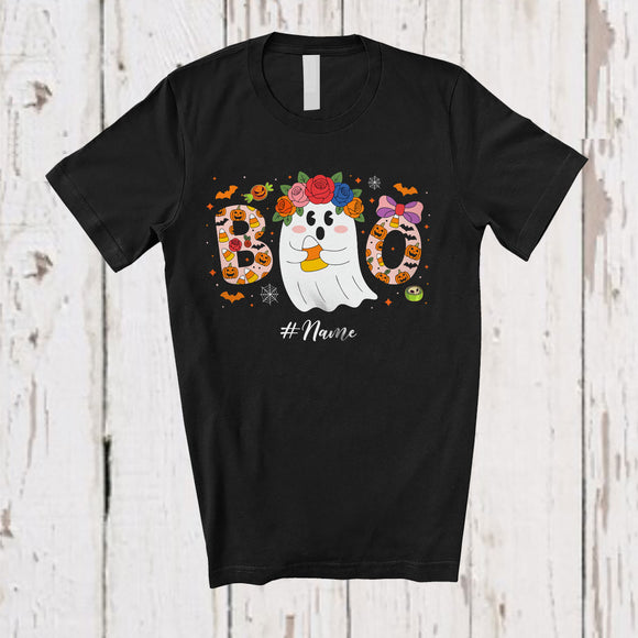MacnyStore - Personalized Custom Name Boo; Adorable Halloween Costume Flowers Floral Ghost Candy T-Shirt