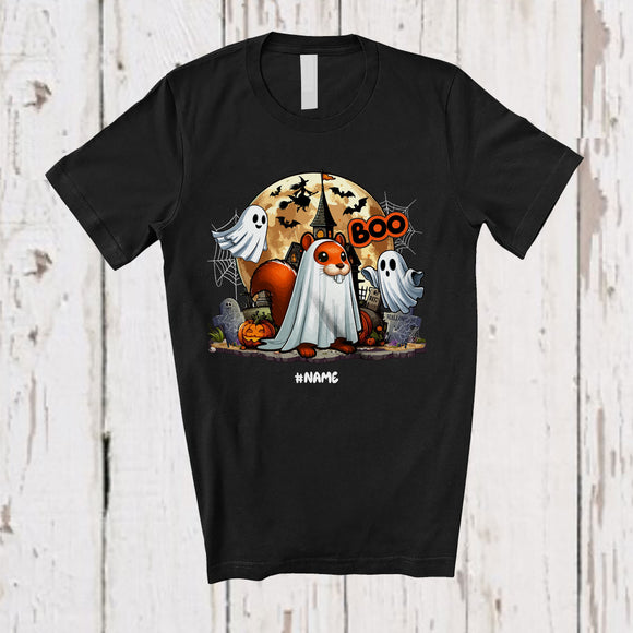 MacnyStore - Personalized Custom Name Boo; Scary Halloween Moon Boo Ghost Squirrel; Animal Lover T-Shirt