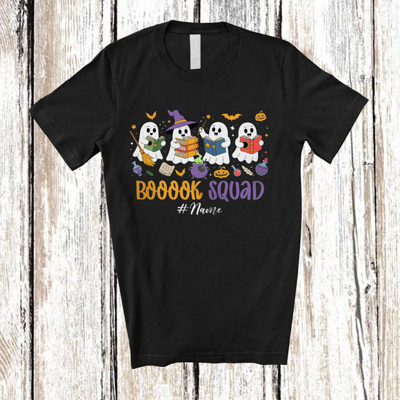 MacnyStore - Personalized Custom Name Booook Squad; Happy Halloween Ghost Wizard Book; Teacher Librarian T-Shirt
