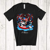 MacnyStore - Personalized Custom Name Border Collie Drinking On Float Beach; Joyful 4th Of July Patriotic T-Shirt