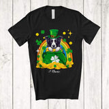 MacnyStore - Personalized Custom Name Border Collie Leprechaun In Pot Of Gold; Lovely St. Patrick's Day Rainbow T-Shirt