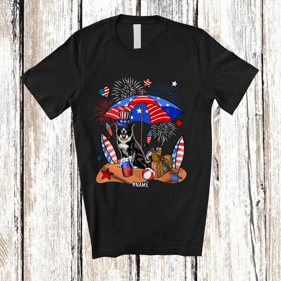 MacnyStore - Personalized Custom Name Border Collie Relax Wait For 4th of July; Lovely US Flag Patriotic T-Shirt