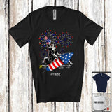 MacnyStore - Personalized Custom Name Border Collie Riding Firecracker, Lovely 4th Of July Fireworks, Patriotic T-Shirt