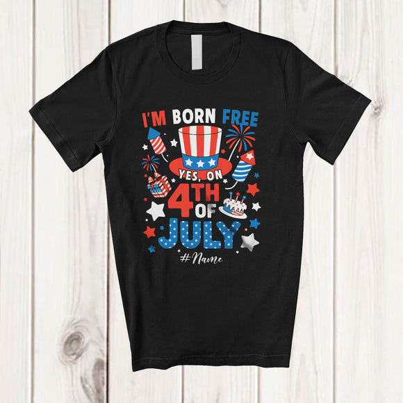 MacnyStore - Personalized Custom Name Born Free On 4th Of July; Joyful Birthday Uncle Sam Patriotic Hat T-Shirt
