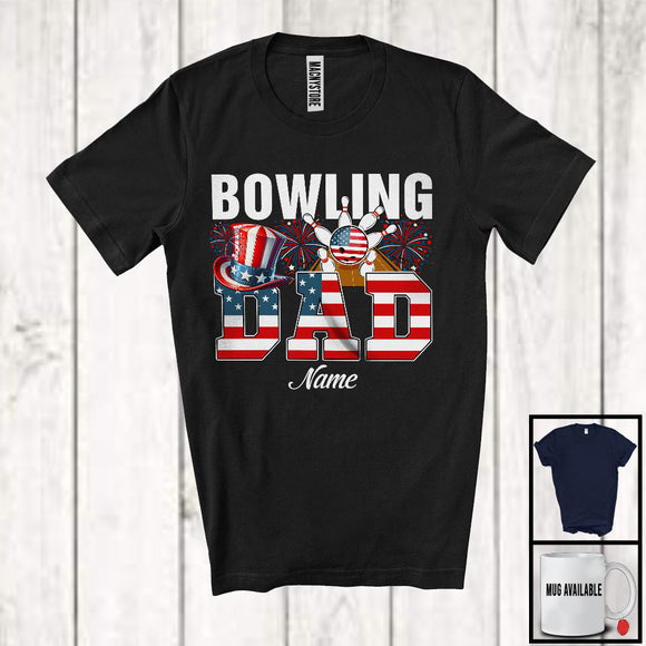 MacnyStore - Personalized Custom Name Bowling Dad, Proud 4th Of July USA Flag Sport, Patriotic Family T-Shirt