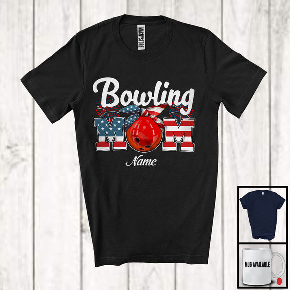 MacnyStore - Personalized Custom Name Bowling Mom, Proud 4th Of July USA Flag Headband, Patriotic Family T-Shirt