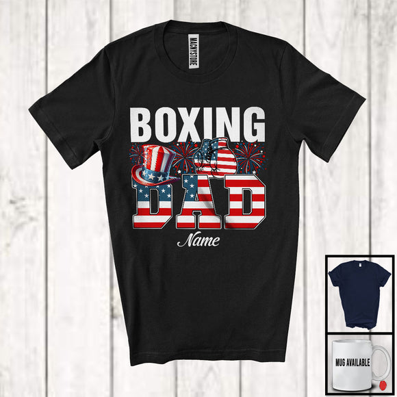 MacnyStore - Personalized Custom Name Boxing Dad, Proud 4th Of July USA Flag Sport, Patriotic Family T-Shirt