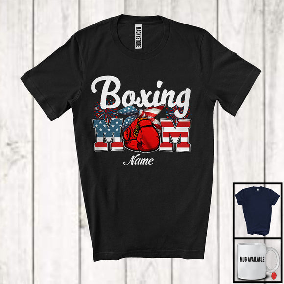 MacnyStore - Personalized Custom Name Boxing Mom, Proud 4th Of July USA Flag Headband, Patriotic Family T-Shirt