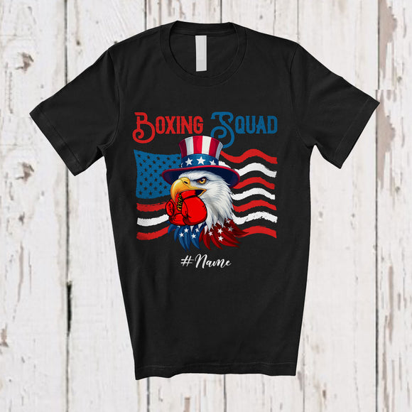 MacnyStore - Personalized Custom Name Boxing Squad; Joyful 4th Of July Eagle Boxing Player; Patriotic T-Shirt