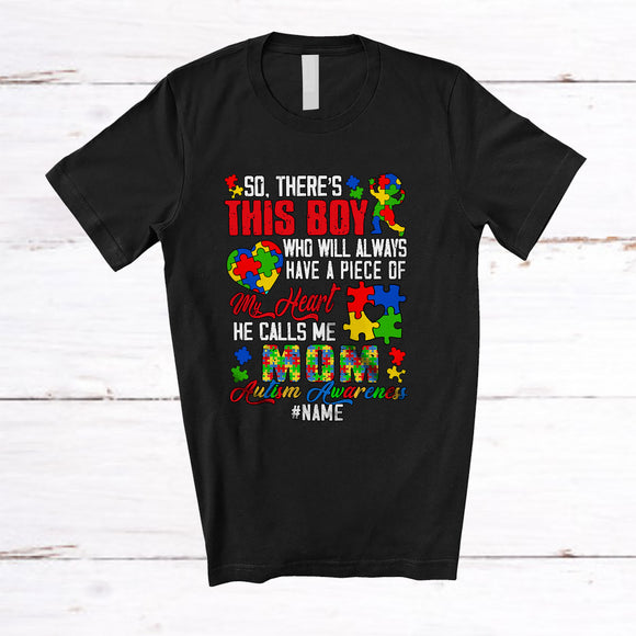 MacnyStore - Personalized Custom Name Boy Have A Piece Of My Heart Mom; Joyful Mother's Day Autism Puzzle T-Shirt