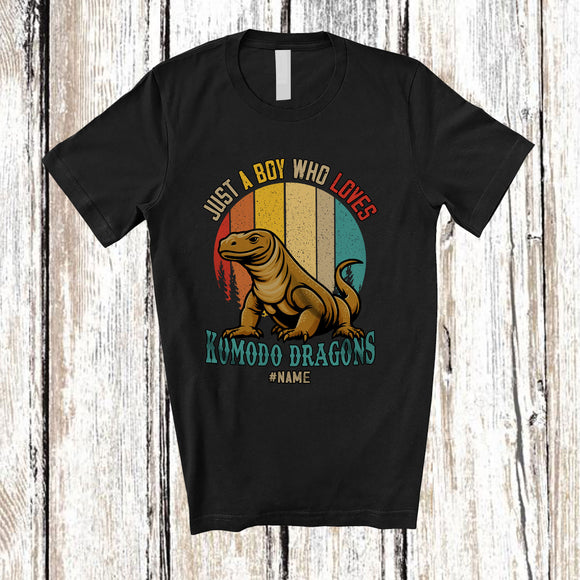 MacnyStore - Personalized Custom Name Boy Loves Komodo Dragons; Lovely Birthday Komodo Dragon Vintage T-Shirt
