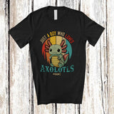 MacnyStore - Personalized Custom Name Boy Who Loves Axolotls; Lovely Birthday Axolotl Vintage Retro T-Shirt