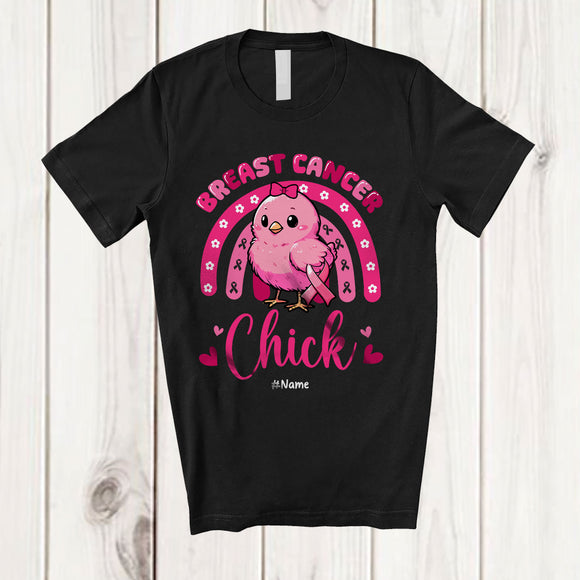 MacnyStore - Personalized Custom Name Breast Cancer Chick; Lovely Pink Ribbon Chicken Farm; Rainbow Farmer T-Shirt