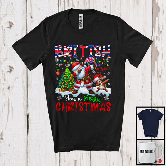 MacnyStore - Personalized Custom Name British You A Merry Christmas; Joyful Dabbing Santa; British Flag T-Shirt