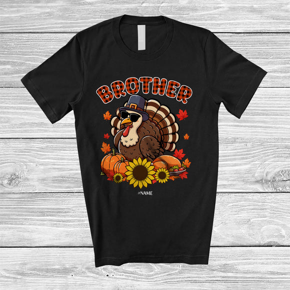 MacnyStore - Personalized Custom Name Brother; Lovely Thanksgiving Plaid Turkey Pumpkin Sunflower; Family T-Shirt