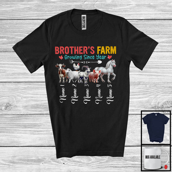 MacnyStore - Personalized Custom Name Brother's Farm Growing Since Year, Lovely Father's Day Farm Animal T-Shirt