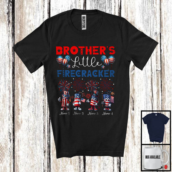 MacnyStore - Personalized Custom Name Brother's Little Firecracker, Proud 4th Of July Fireworks, Patriotic T-Shirt