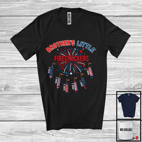MacnyStore - Personalized Custom Name Brother's Little Firecrackers, Proud 4th Of July Fireworks, Family Patriotic T-Shirt