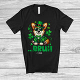 MacnyStore - Personalized Custom Name Bruh Corgi; Joyful St. Patrick's Day Corgi Leprechaun Shamrocks T-Shirt