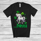 MacnyStore - Personalized Custom Name Bruh Horse; Joyful St. Patrick's Day Horse Leprechaun Shamrocks T-Shirt
