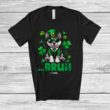MacnyStore - Personalized Custom Name Bruh Husky; Joyful St. Patrick's Day Husky Leprechaun Shamrocks T-Shirt