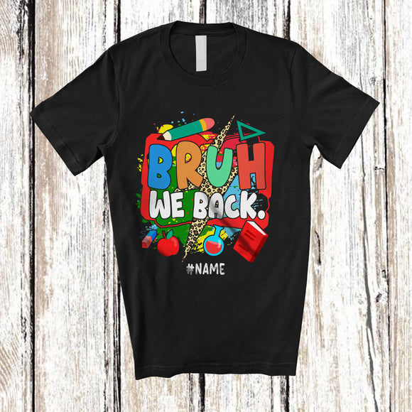 MacnyStore - Personalized Custom Name Bruh We Back; Joyful Back To School First Day Of School Summer Leopard T-Shirt