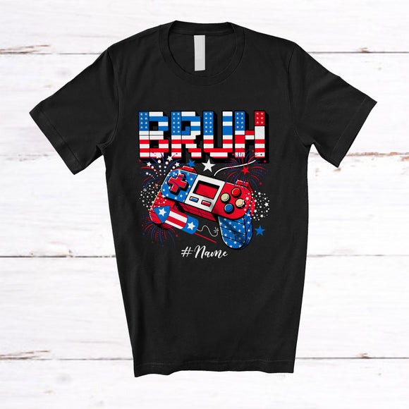 MacnyStore - Personalized Custom Name Bruh; Awesome 4th of July Game Controller; Gamer Patriotic T-Shirt