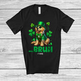 MacnyStore - Personalized Custom Name Bruh; Joyful St. Patrick's Day Golden Retriever Leprechaun Shamrocks T-Shirt