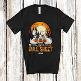 MacnyStore - Personalized Custom Name Bull Sheet; Humorous Halloween Moon Three Boo Ghost Cows; Farmer T-Shirt