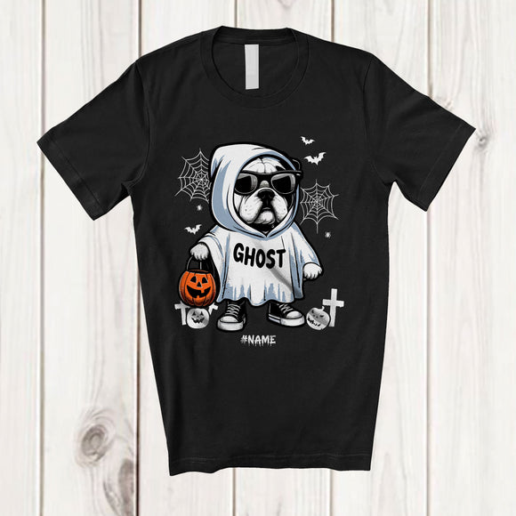 MacnyStore - Personalized Custom Name Bulldog Boo Ghost Cosplay; Lovely Halloween Animal Sunglasses; Family T-Shirt