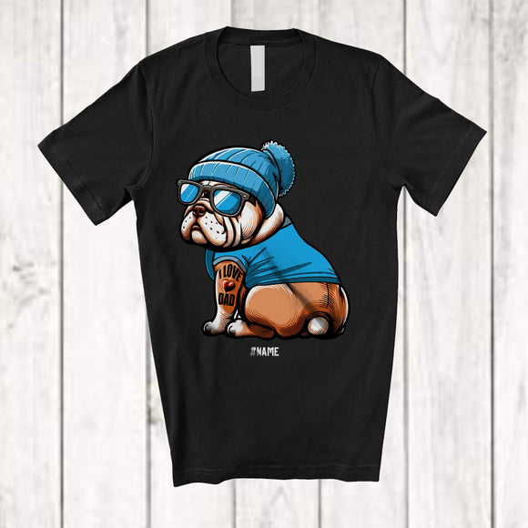 MacnyStore - Personalized Custom Name Bulldog I Love Dad; Lovely Father's Day Bulldog Tattooed on Hand T-Shirt