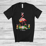 MacnyStore - Personalized Custom Name Bunny Flamingo Hunting Eggs Basket; Lovely Easter Bunnies Egg Hunt T-Shirt