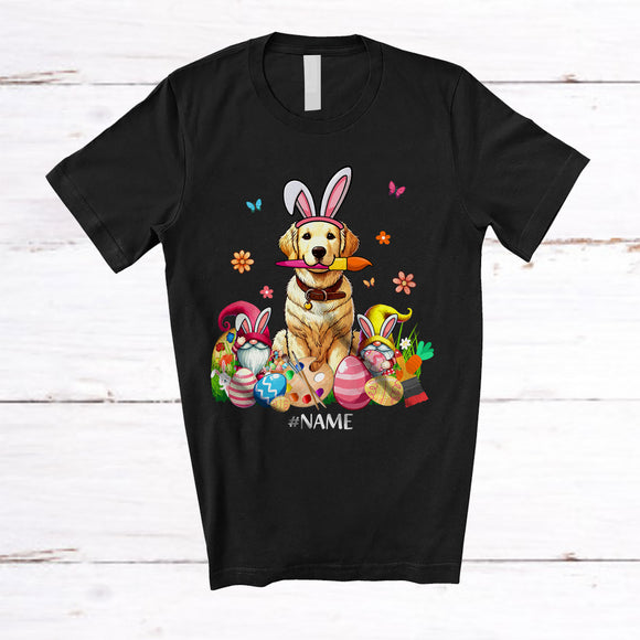 MacnyStore - Personalized Custom Name Bunny Golden Retriever Painting Easter Eggs; Lovely Easter Family T-Shirt