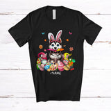 MacnyStore - Personalized Custom Name Bunny Husky Painting Easter Eggs; Lovely Easter Family T-Shirt