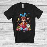 MacnyStore - Personalized Custom Name Bunny Japanese Anime Boy; Adorable Easter Bunny Hunting Eggs; Flowers T-Shirt