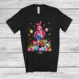 MacnyStore - Personalized Custom Name Bunny Japanese Anime Girl; Adorable Easter Bunny Hunting Eggs; Flowers T-Shirt